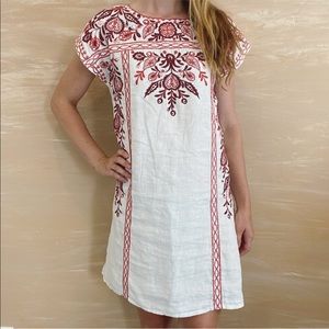 Johnny Was Oranda Linen Embroidered Shift Dress